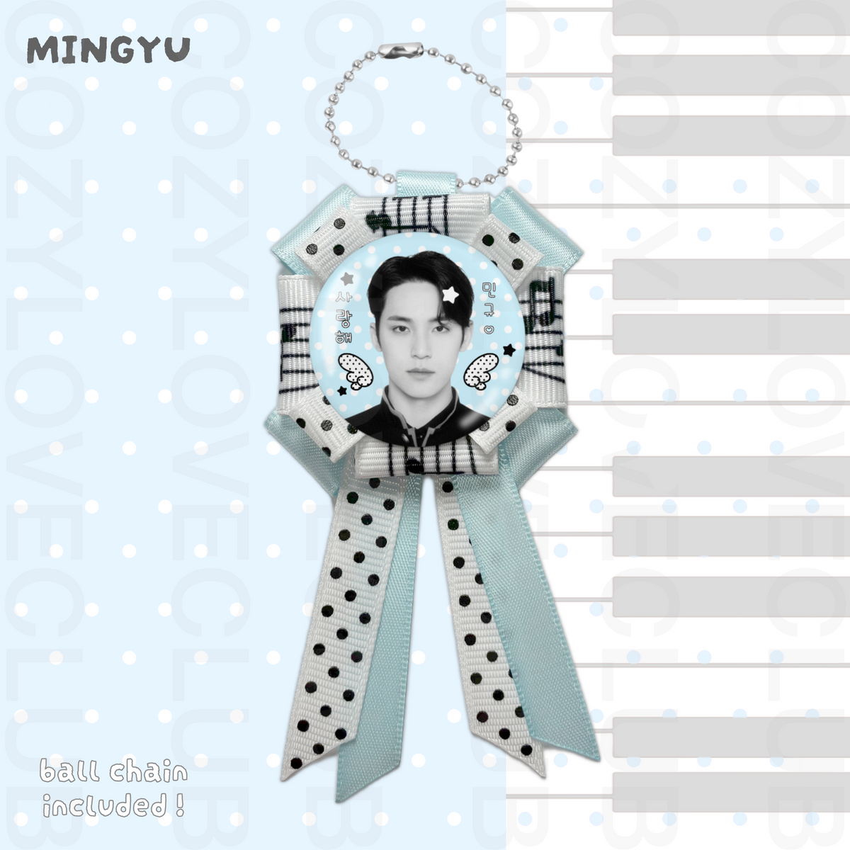 Seventeen Rosette Ribbon Keychain [ BLACK POLKA VER. ]