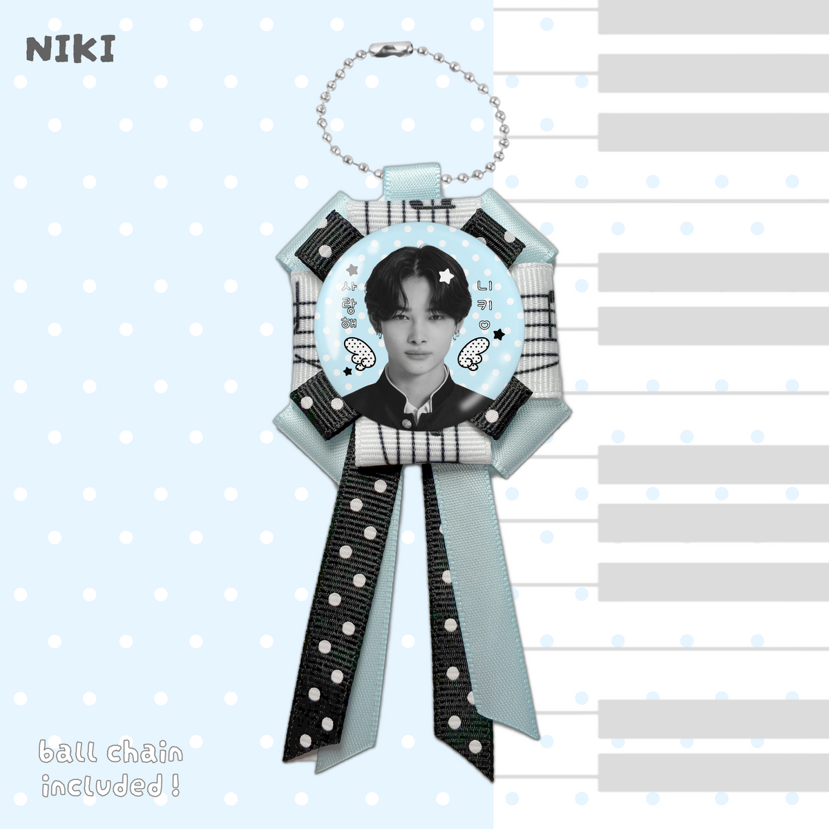 Enhypen Rosette Ribbon Keychain [ WHITE POLKA VER. ]