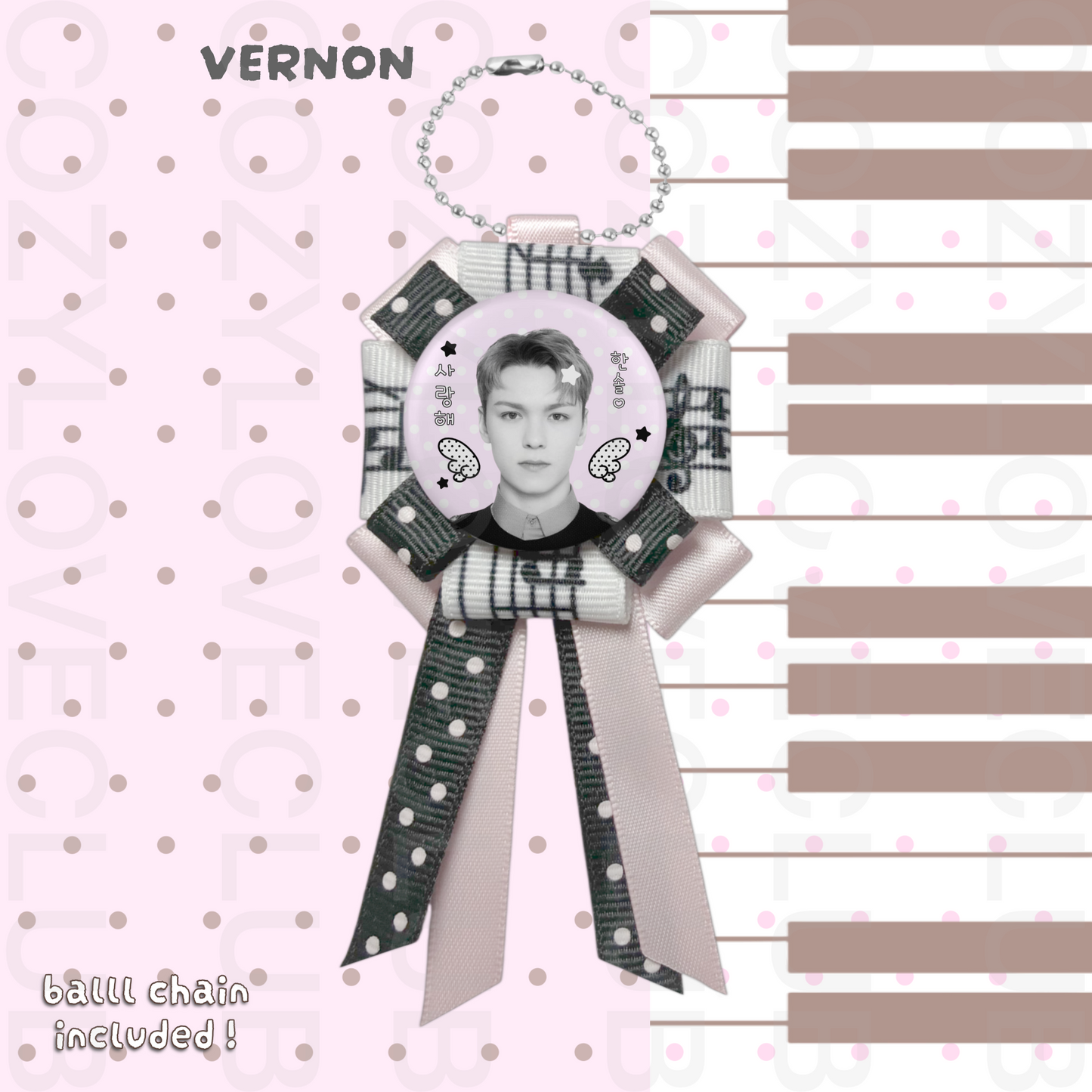 Seventeen Rosette Ribbon Keychain [ WHITE POLKA VER. ]