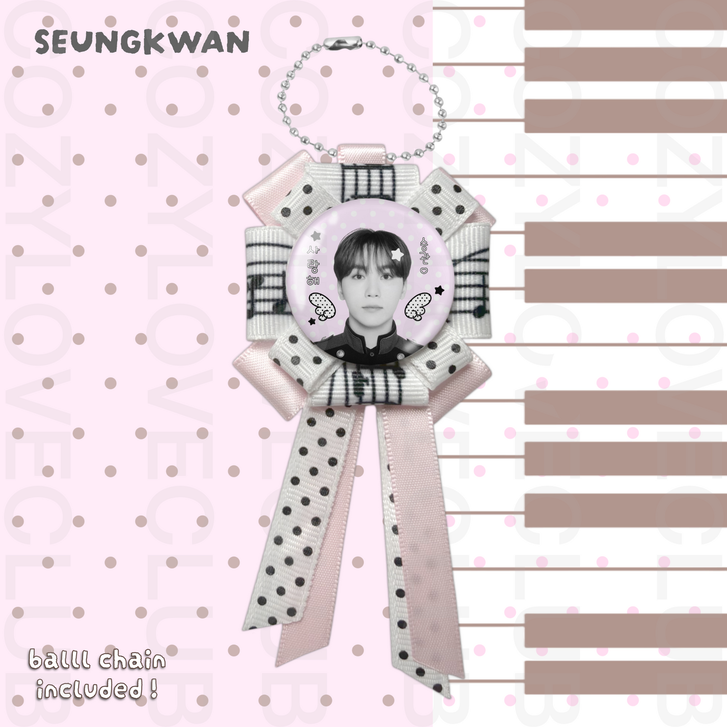 Seventeen Rosette Ribbon Keychain [ BLACK POLKA VER. ]