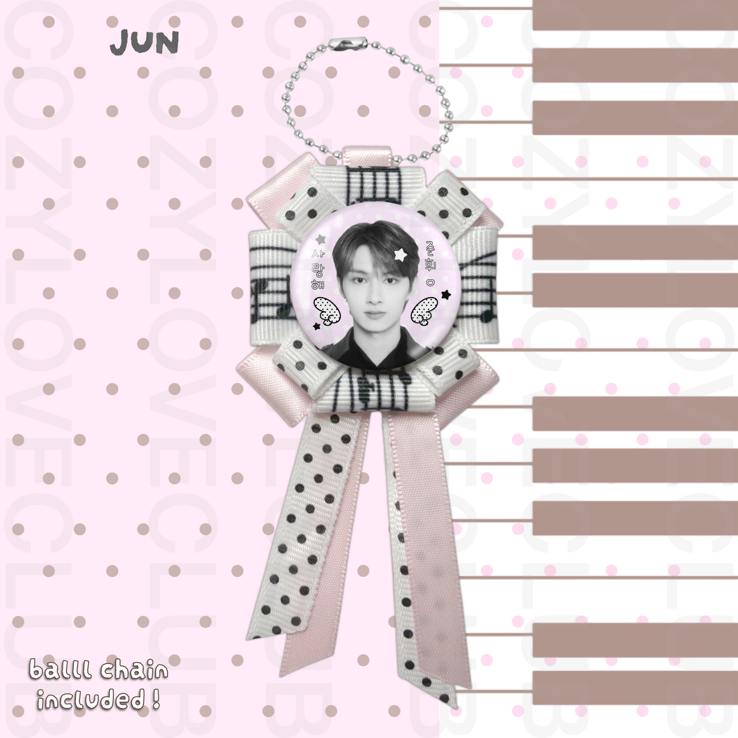 Seventeen Rosette Ribbon Keychain [ BLACK POLKA VER. ]