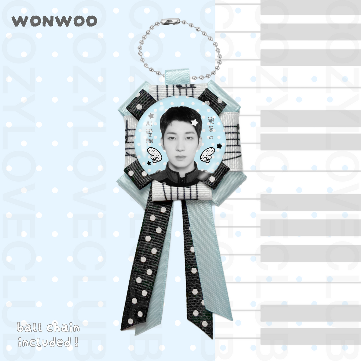 Seventeen Rosette Ribbon Keychain [ WHITE POLKA VER. ]