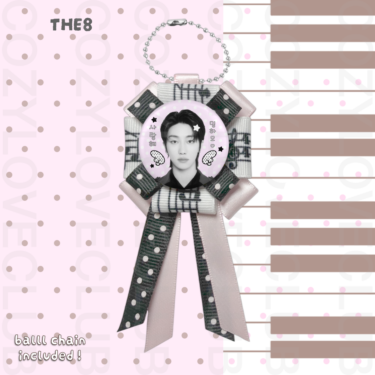 Seventeen Rosette Ribbon Keychain [ WHITE POLKA VER. ]