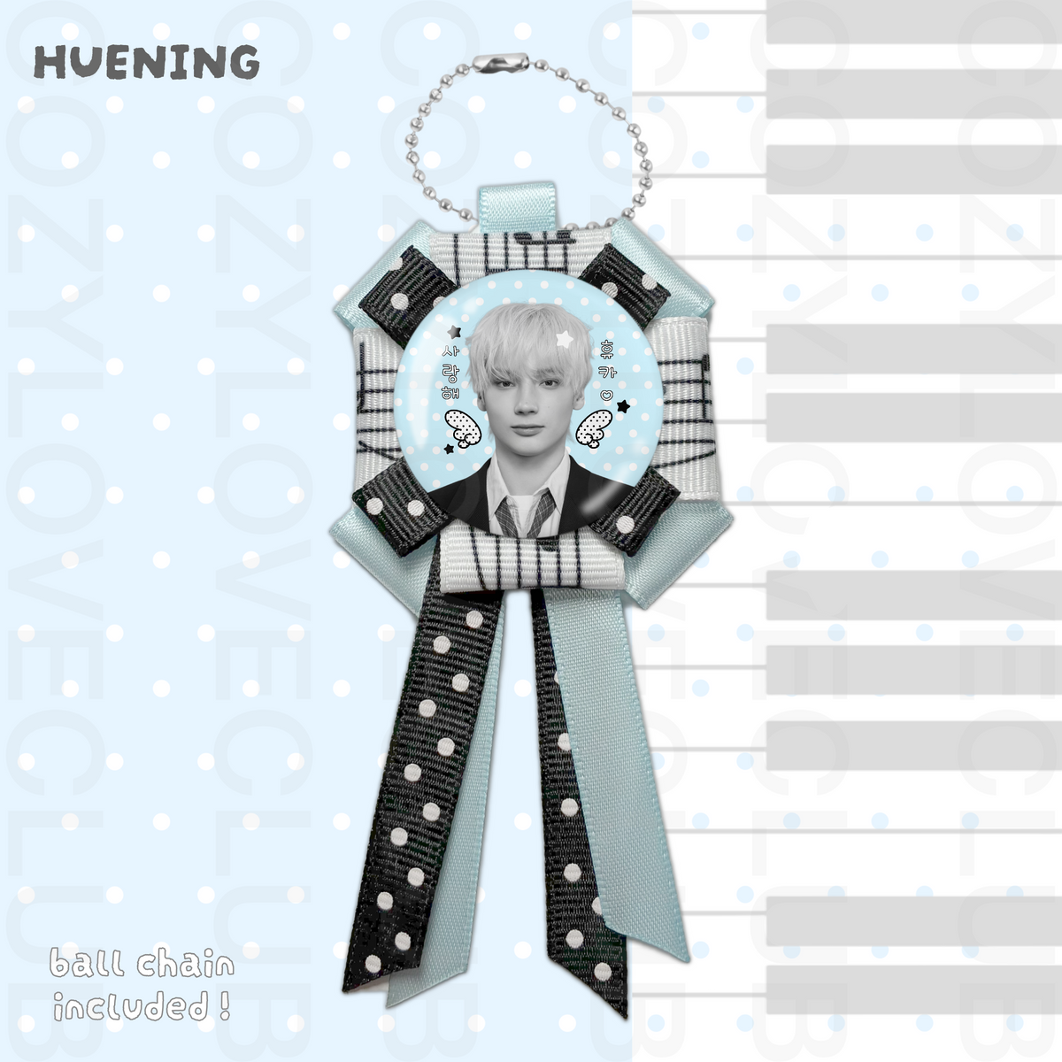 TXT Rosette Ribbon Keychain [ WHITE POLKA VER. ]