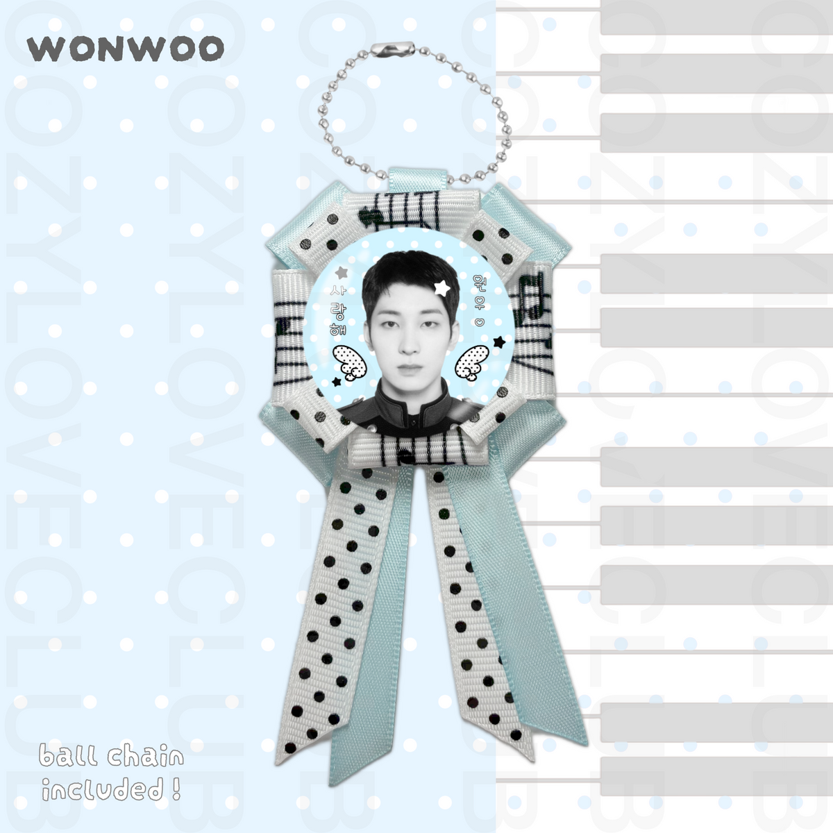 Seventeen Rosette Ribbon Keychain [ BLACK POLKA VER. ]