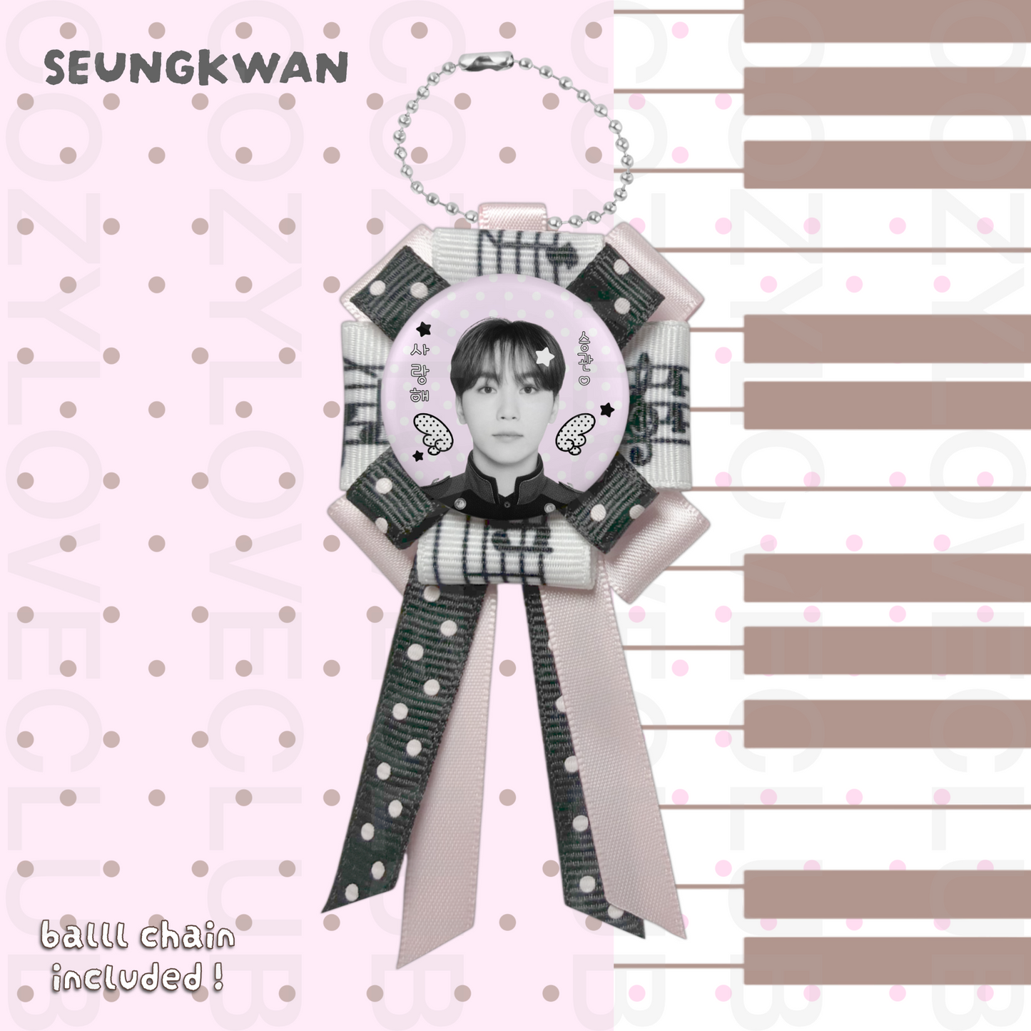 Seventeen Rosette Ribbon Keychain [ WHITE POLKA VER. ]