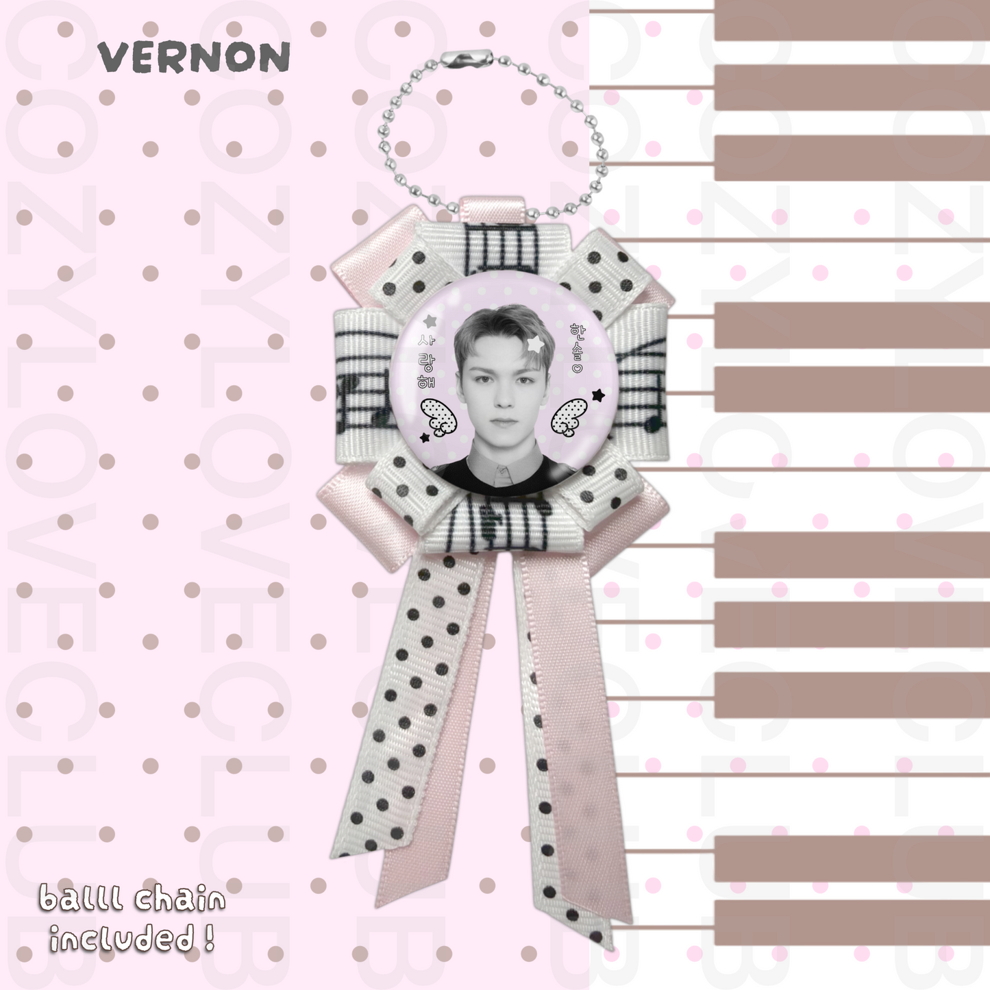 Seventeen Rosette Ribbon Keychain [ BLACK POLKA VER. ]