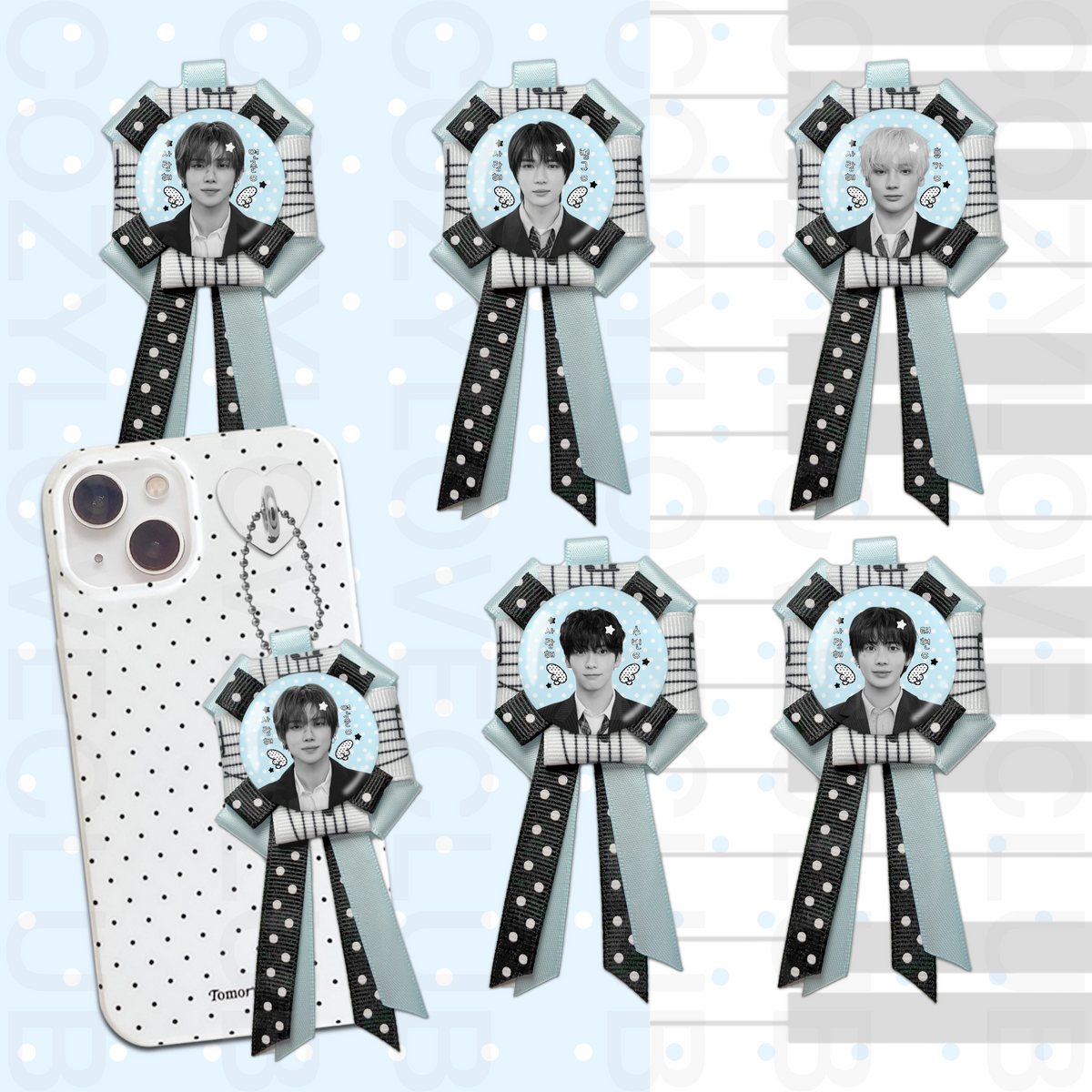 TXT Rosette Ribbon Keychain [ WHITE POLKA VER. ]
