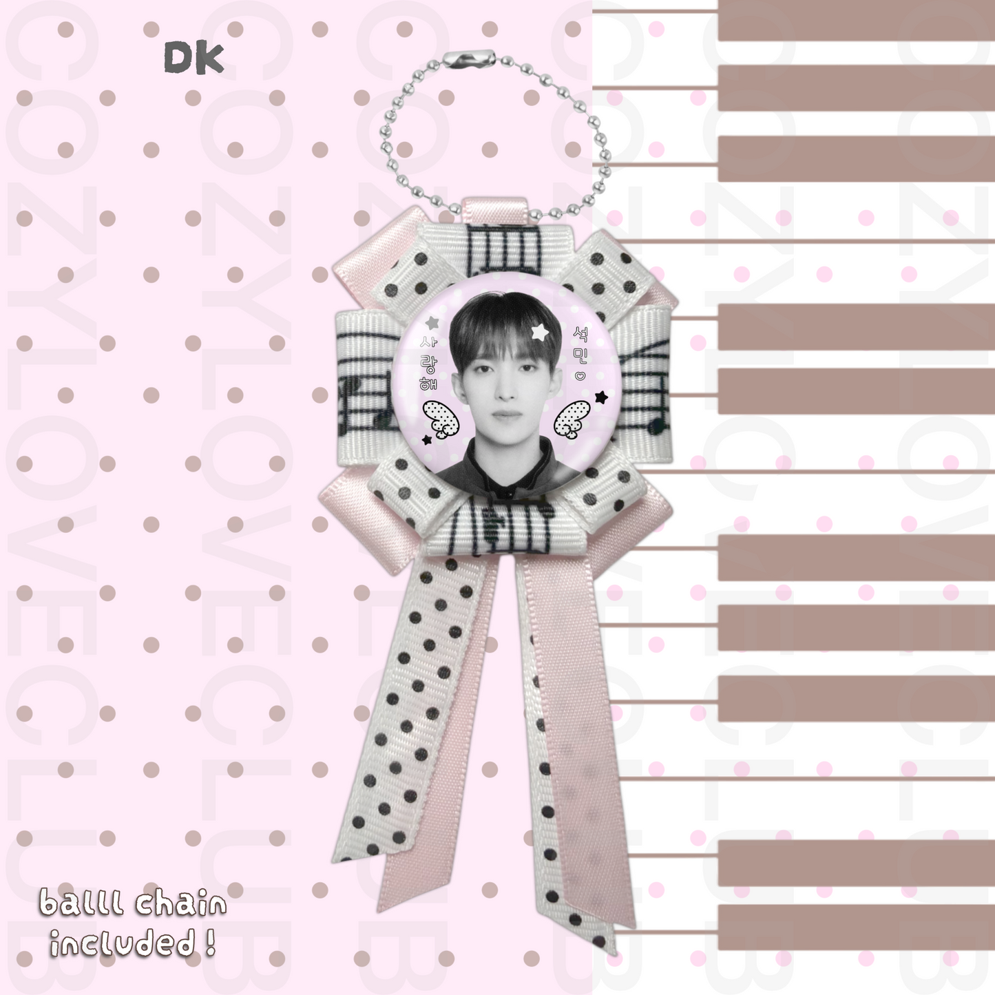 Seventeen Rosette Ribbon Keychain [ BLACK POLKA VER. ]