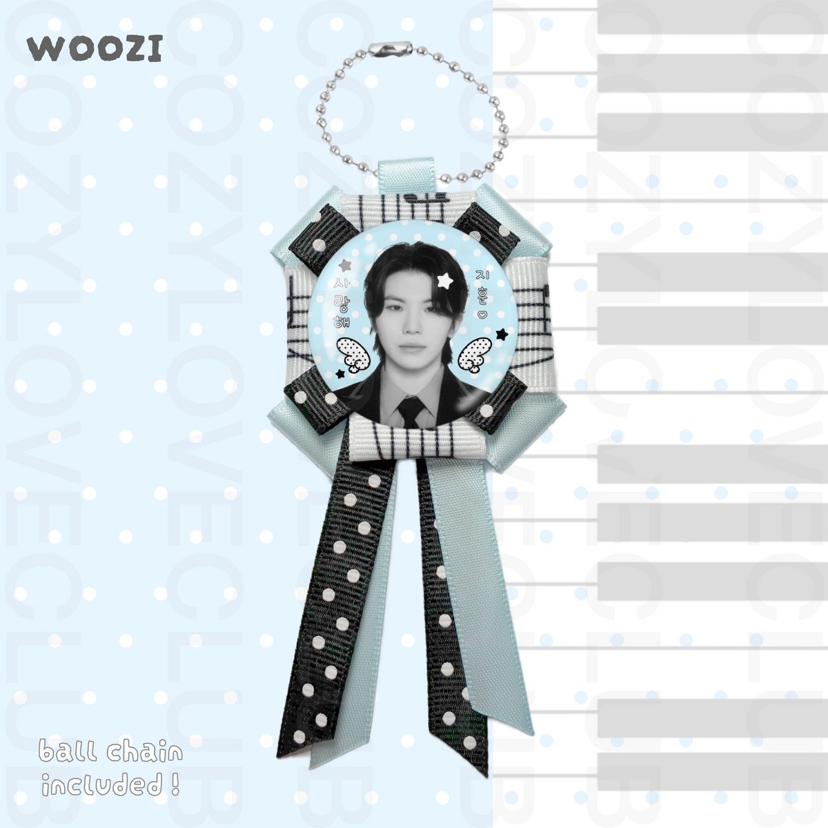 Seventeen Rosette Ribbon Keychain [ WHITE POLKA VER. ]