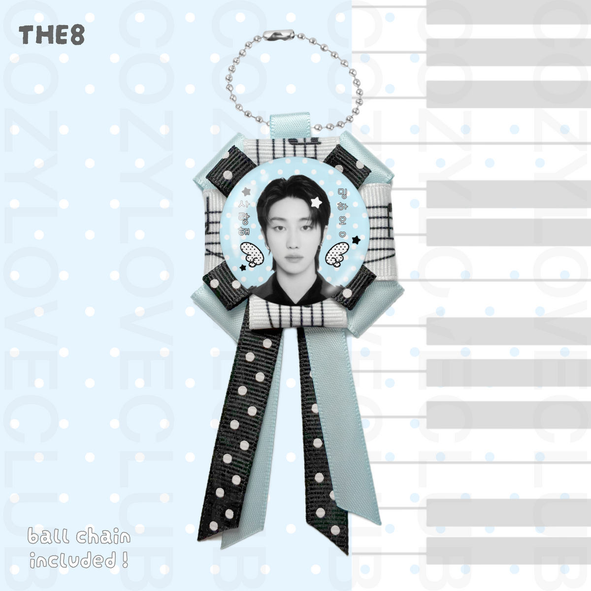 Seventeen Rosette Ribbon Keychain [ WHITE POLKA VER. ]