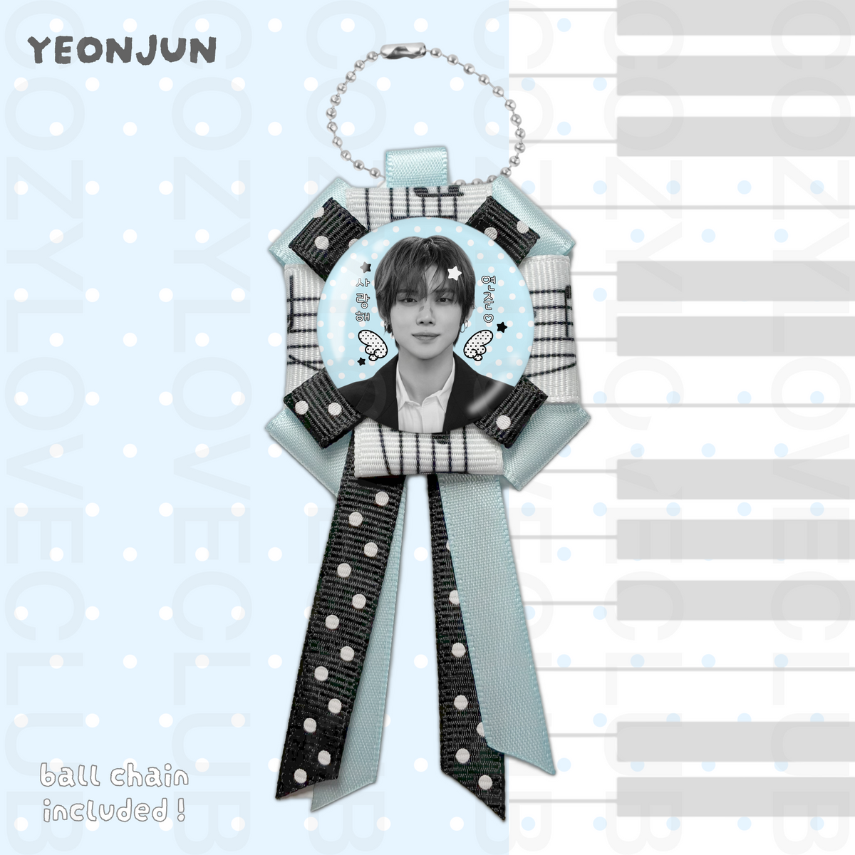 TXT Rosette Ribbon Keychain [ WHITE POLKA VER. ]