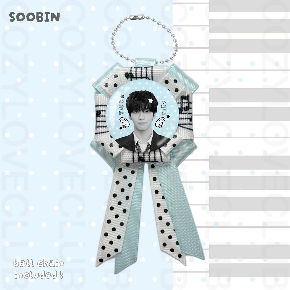 TXT Rosette Ribbon Keychain [ BLACK POLKA VER. ]