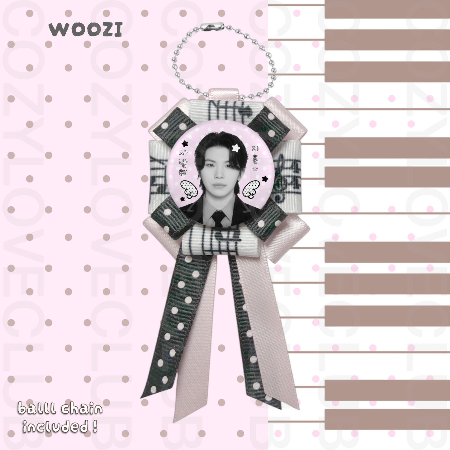Seventeen Rosette Ribbon Keychain [ WHITE POLKA VER. ]