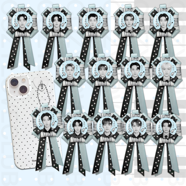 Seventeen Rosette Ribbon Keychain [ WHITE POLKA VER. ]