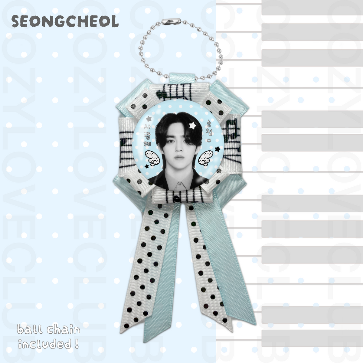 Seventeen Rosette Ribbon Keychain [ BLACK POLKA VER. ]