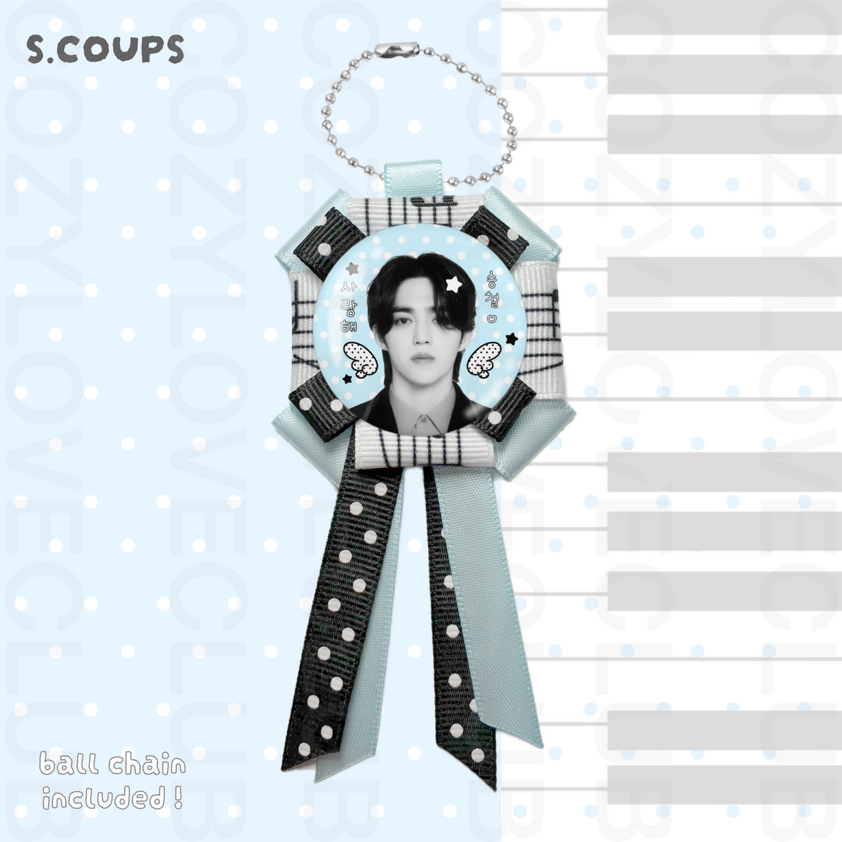 Seventeen Rosette Ribbon Keychain [ WHITE POLKA VER. ]
