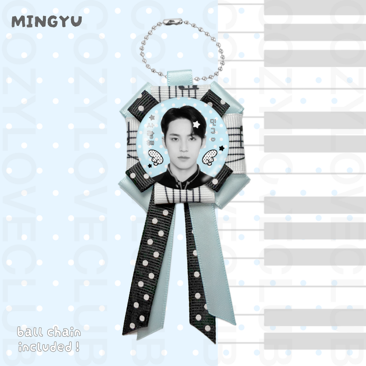Seventeen Rosette Ribbon Keychain [ WHITE POLKA VER. ]