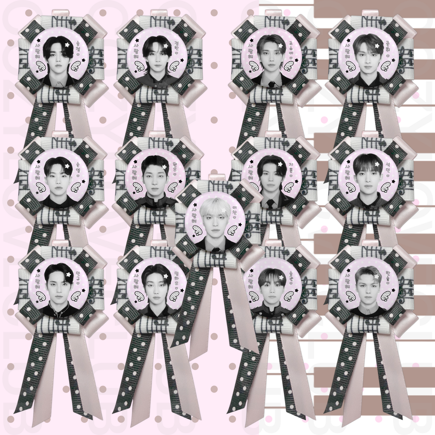 Seventeen Rosette Ribbon Keychain [ WHITE POLKA VER. ]