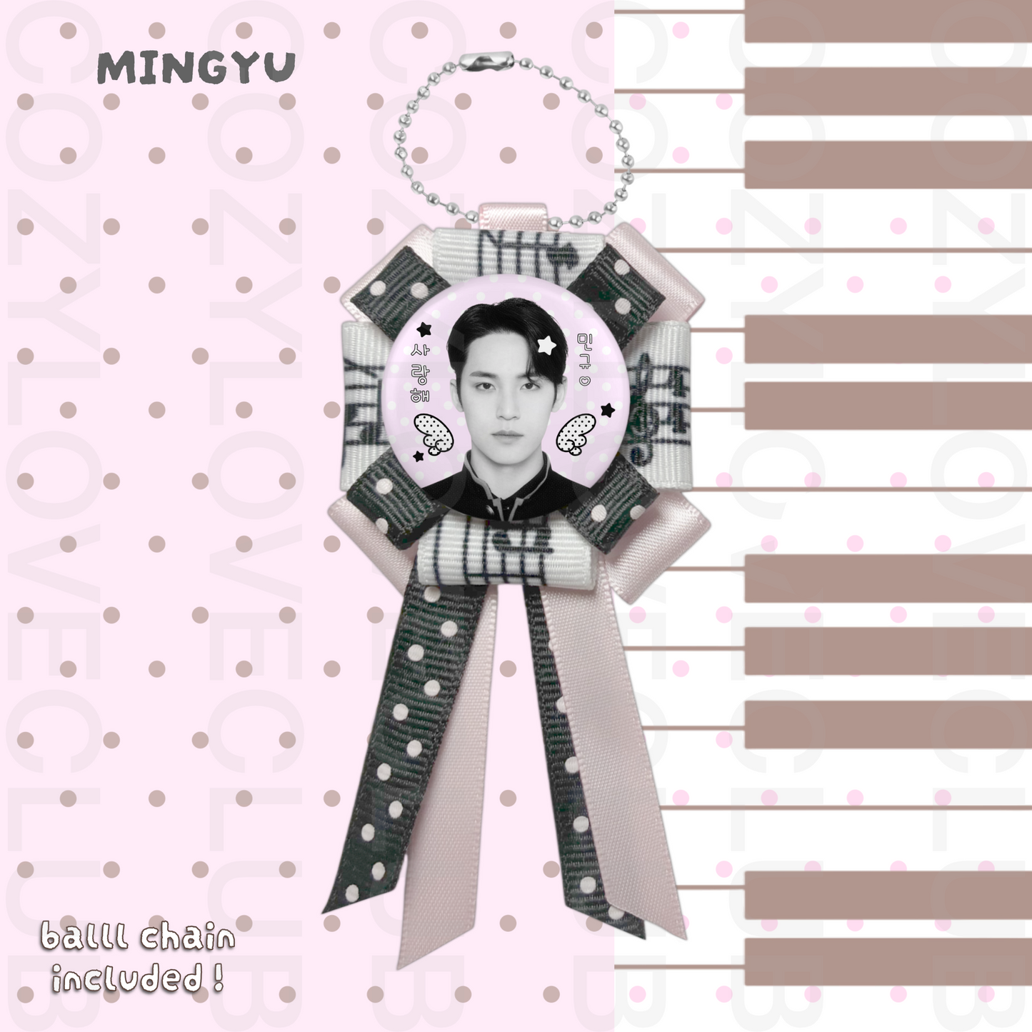 Seventeen Rosette Ribbon Keychain [ WHITE POLKA VER. ]