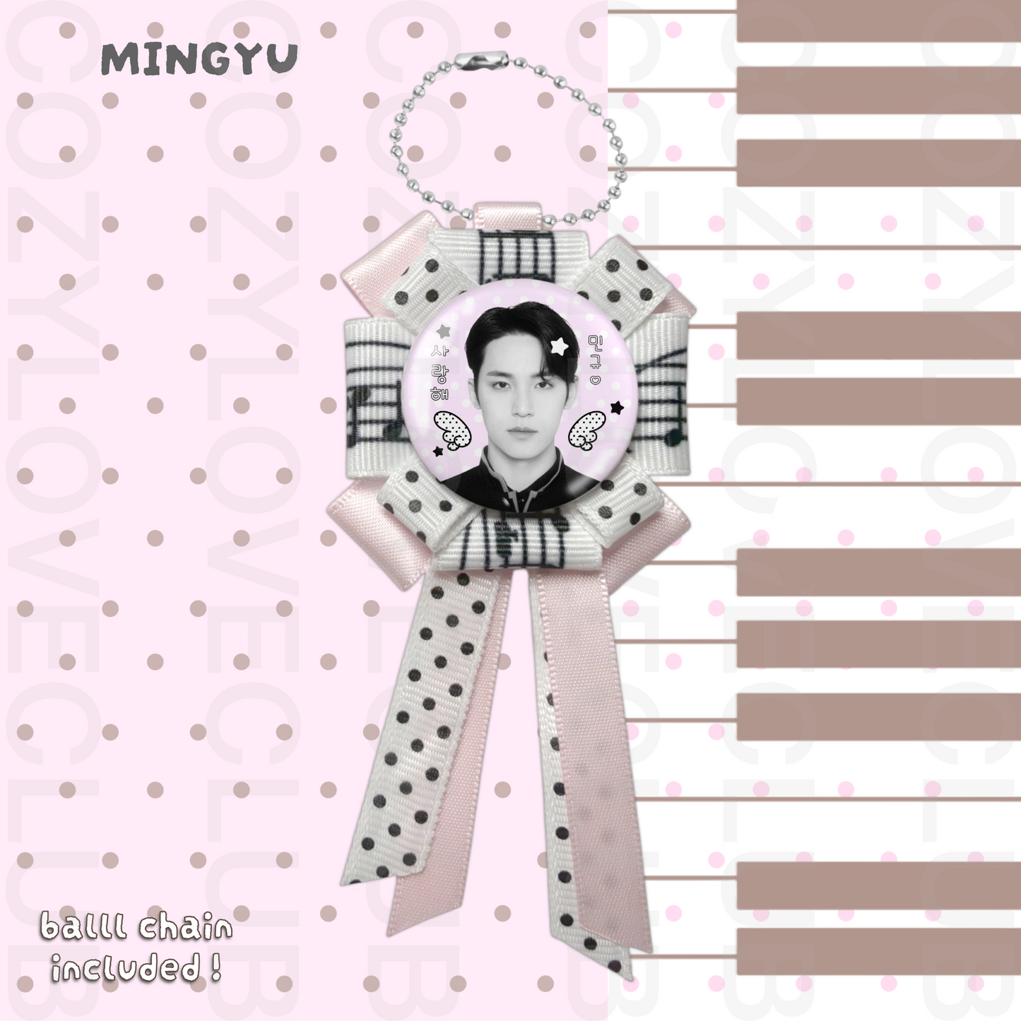 Seventeen Rosette Ribbon Keychain [ BLACK POLKA VER. ]