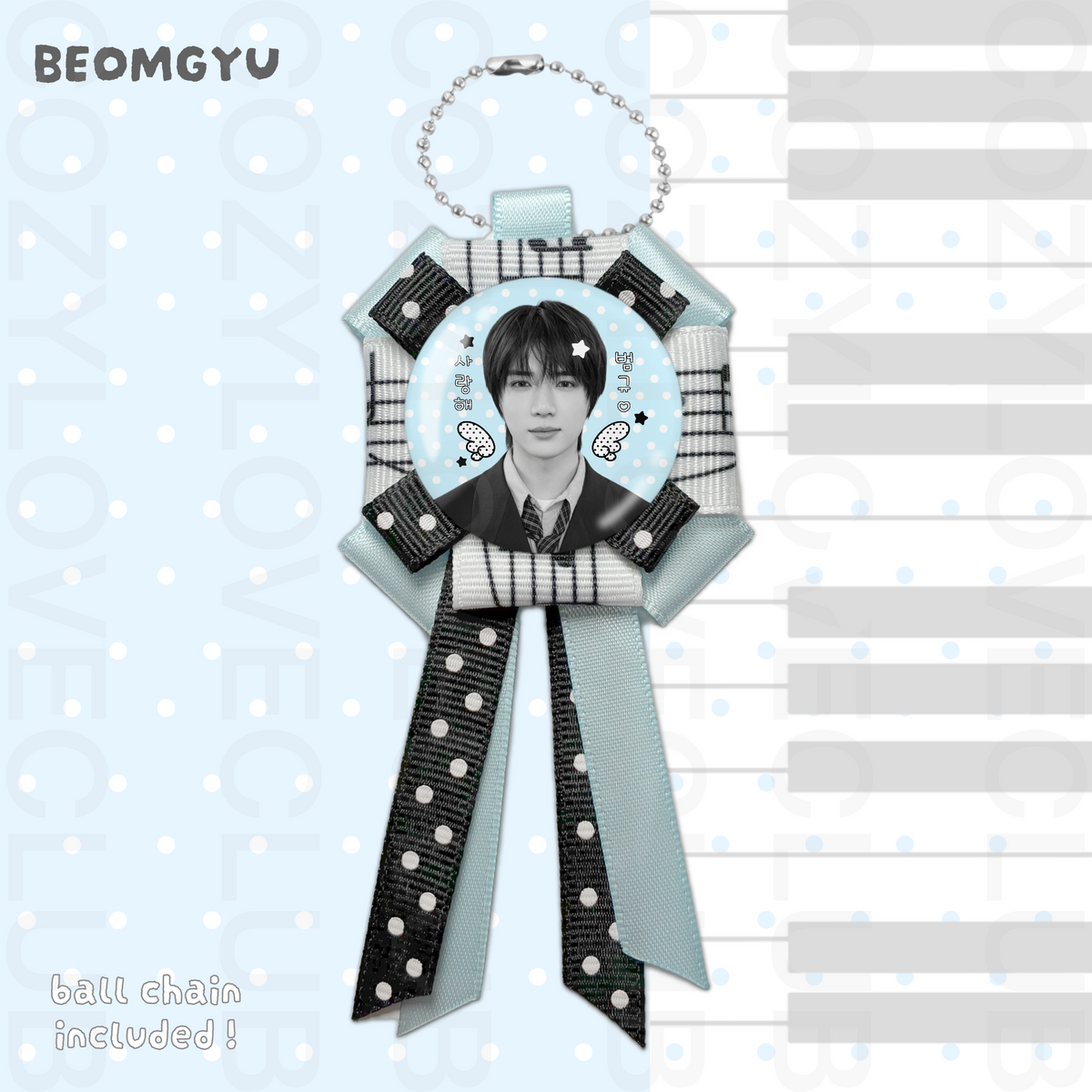TXT Rosette Ribbon Keychain [ WHITE POLKA VER. ]