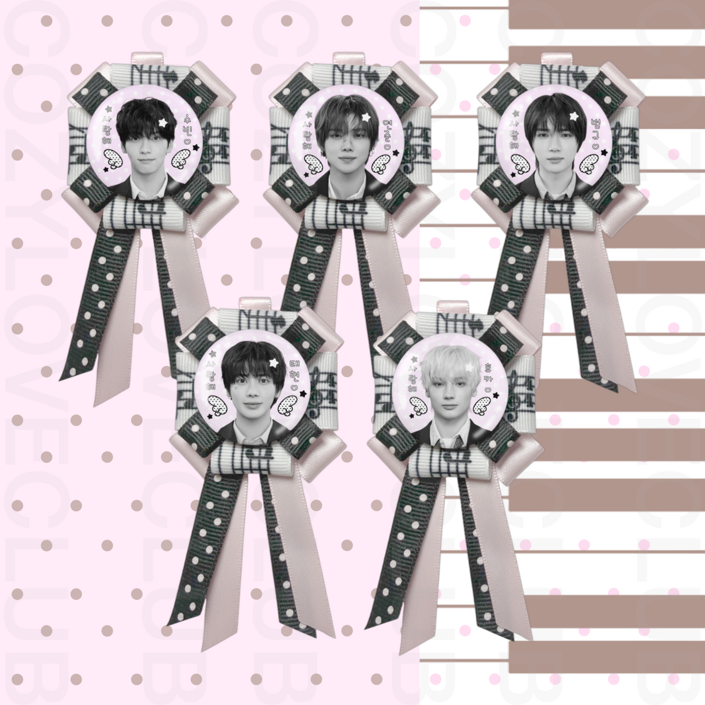 TXT Rosette Ribbon Keychain [ WHITE POLKA VER. ]