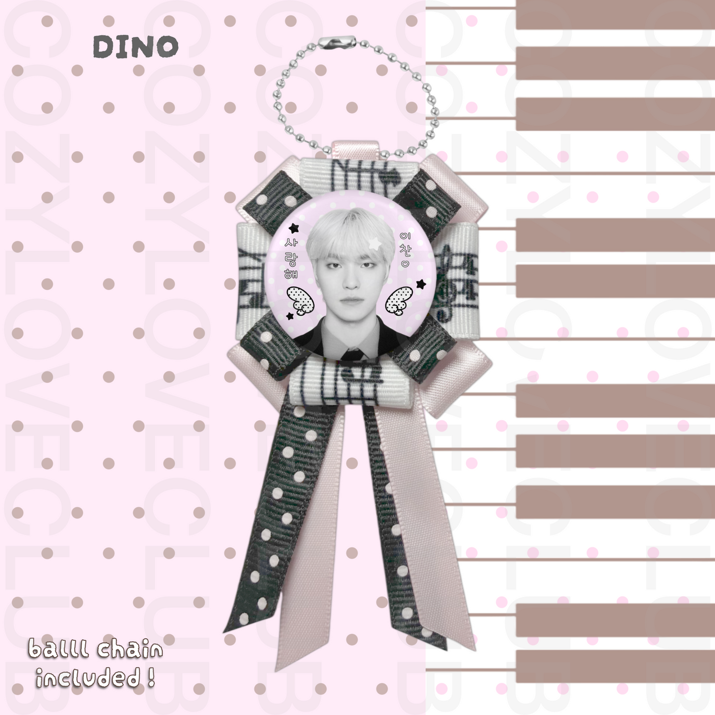 Seventeen Rosette Ribbon Keychain [ WHITE POLKA VER. ]