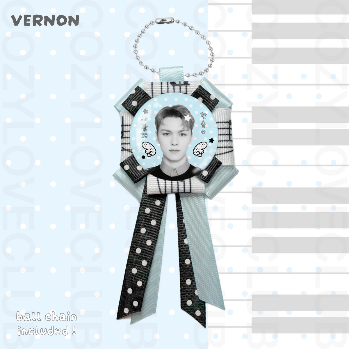 Seventeen Rosette Ribbon Keychain [ WHITE POLKA VER. ]