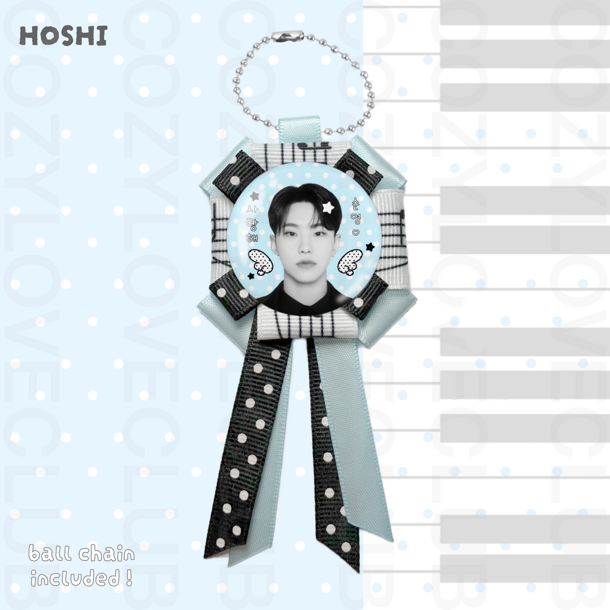 Seventeen Rosette Ribbon Keychain [ WHITE POLKA VER. ]