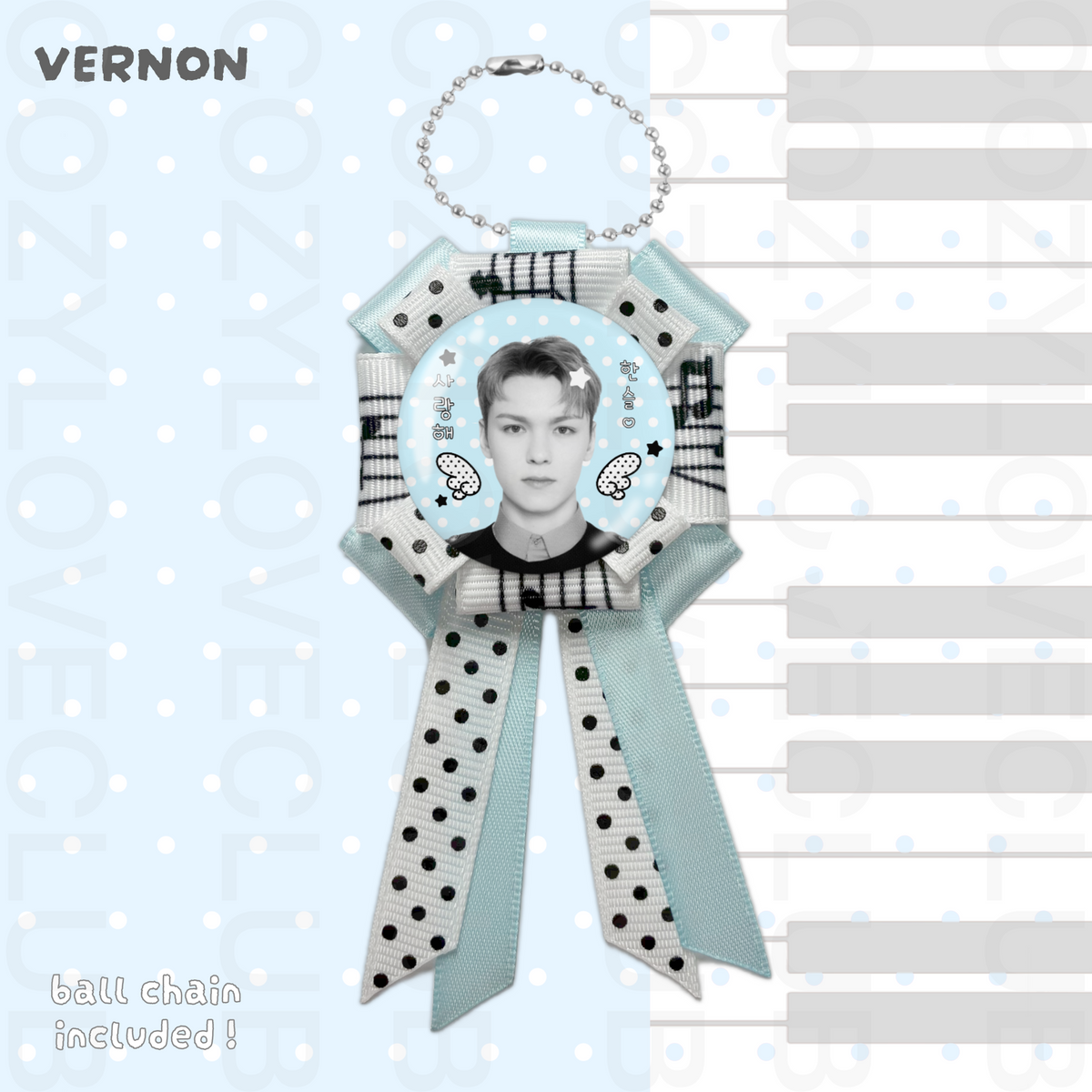 Seventeen Rosette Ribbon Keychain [ BLACK POLKA VER. ]