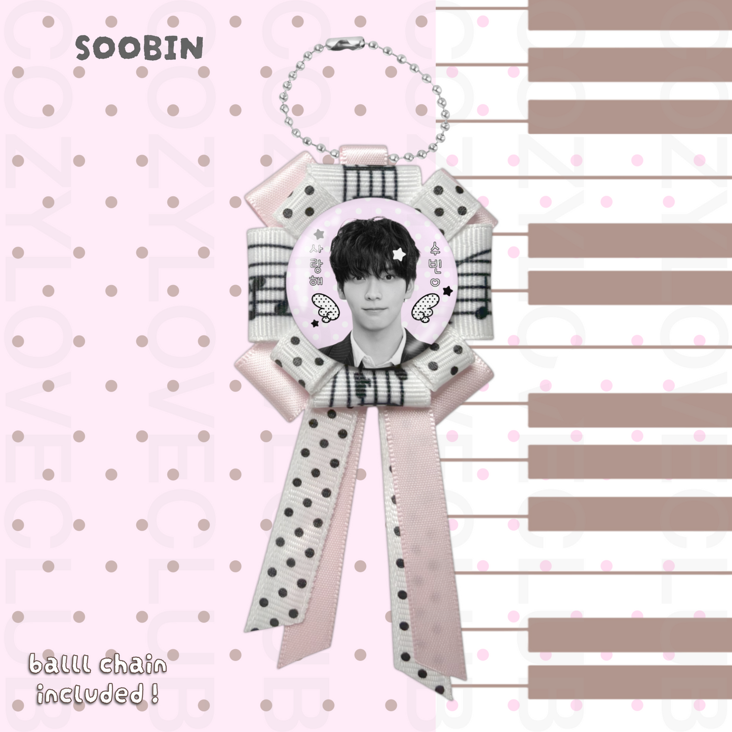 TXT Rosette Ribbon Keychain [ BLACK POLKA VER. ]