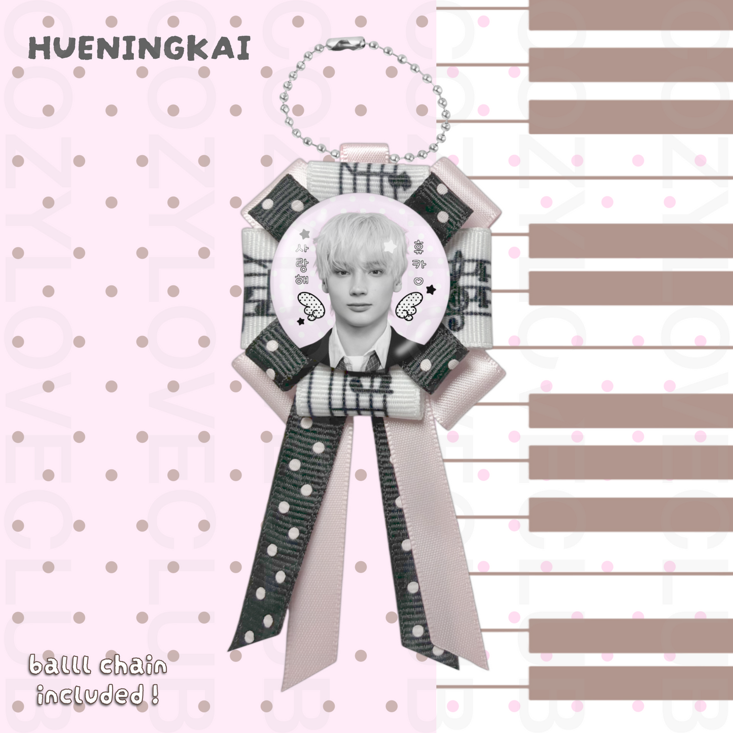 TXT Rosette Ribbon Keychain [ WHITE POLKA VER. ]