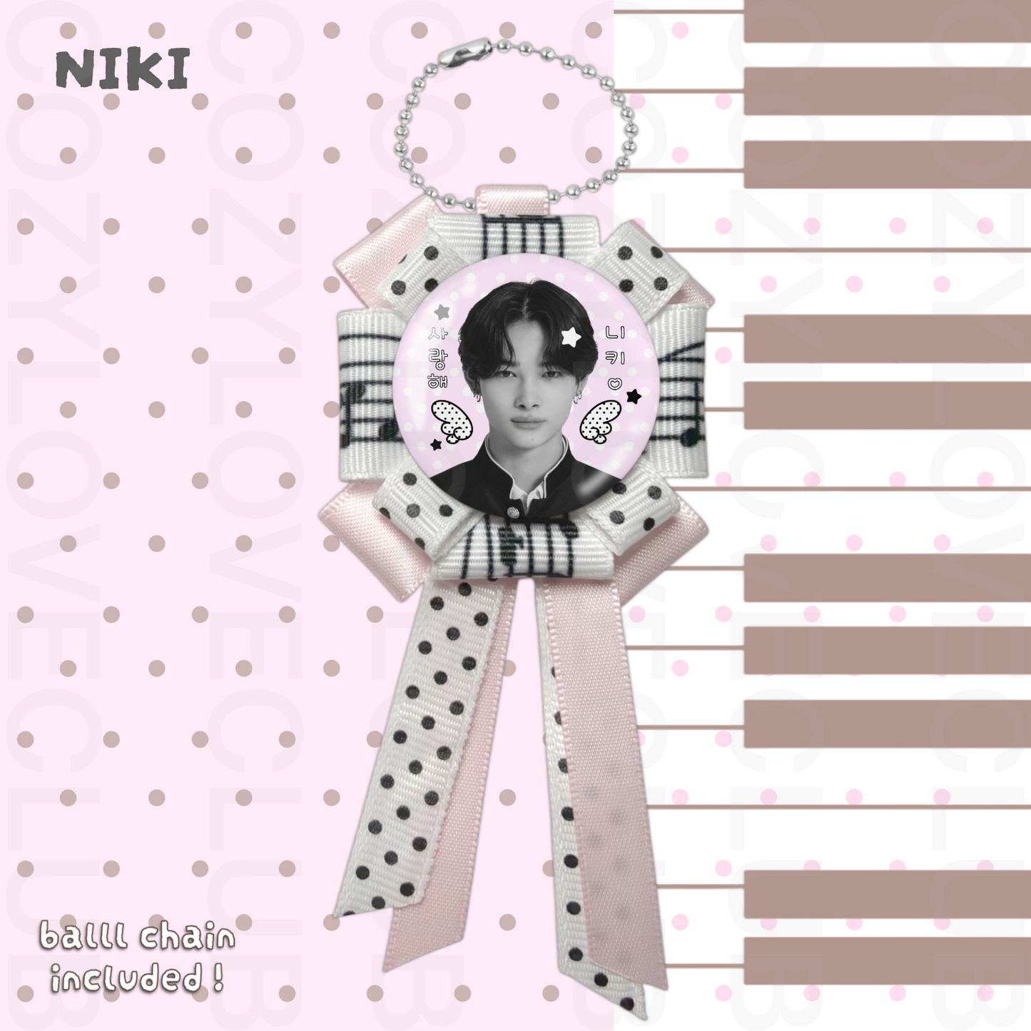 Enhypen Rosette Ribbon Keychain [ BLACK POLKA VER. ]
