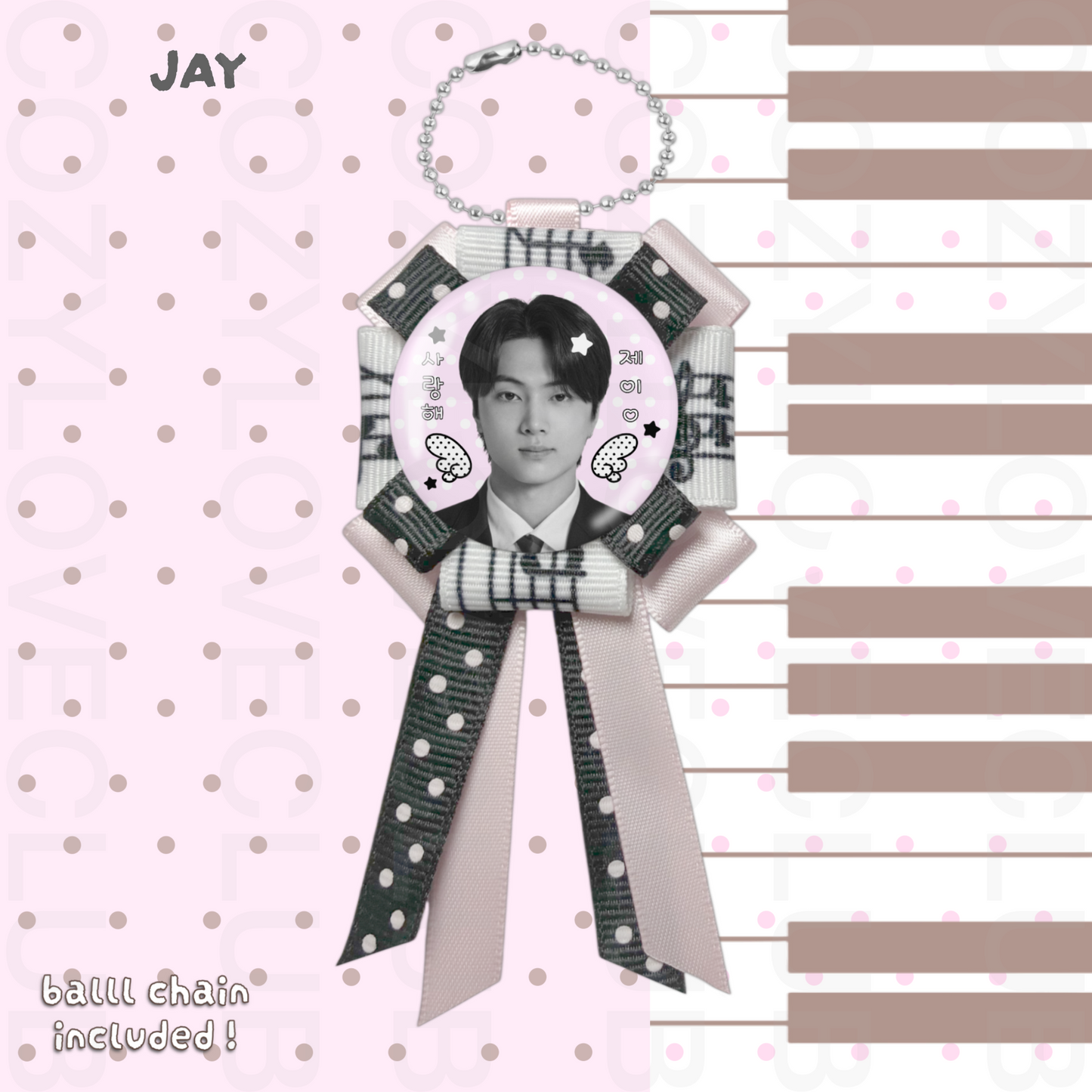 Enhypen Rosette Ribbon Keychain [ WHITE POLKA VER. ]