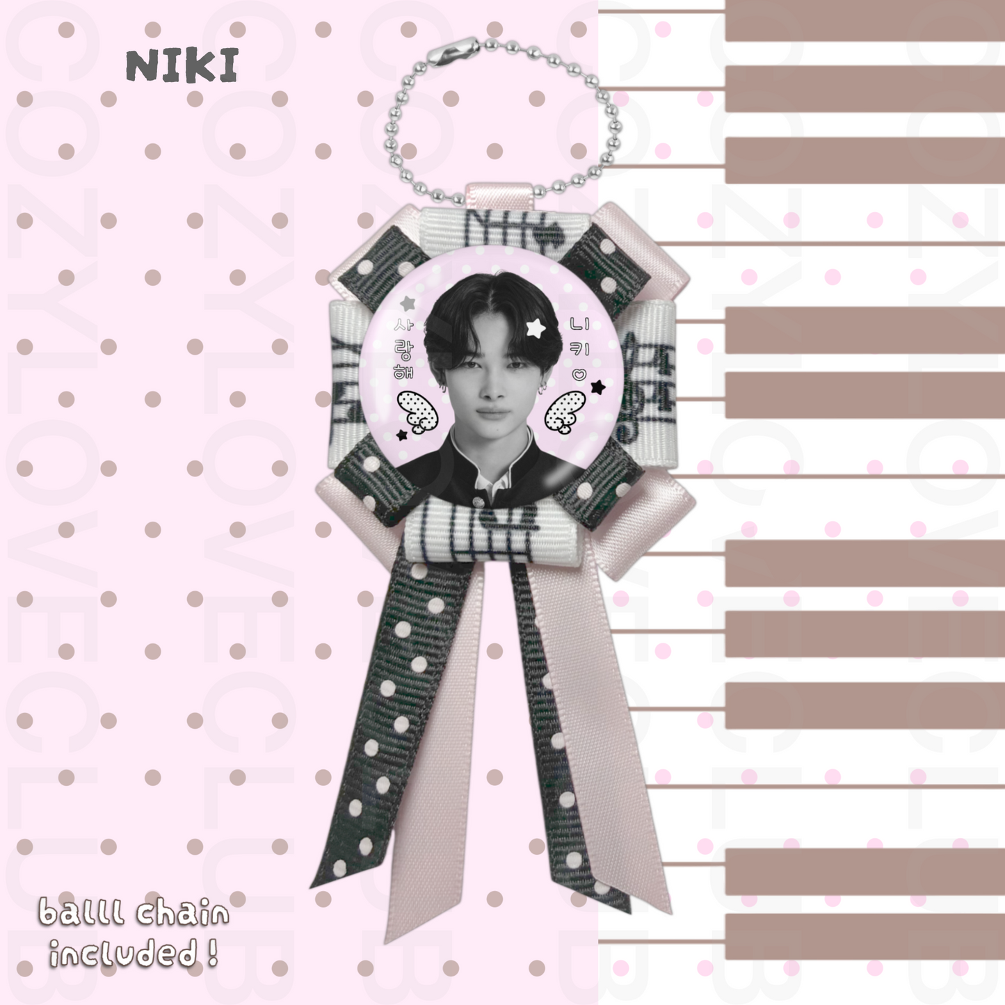 Enhypen Rosette Ribbon Keychain [ WHITE POLKA VER. ]