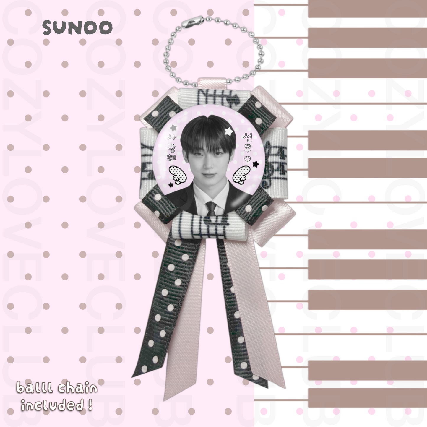 Enhypen Rosette Ribbon Keychain [ WHITE POLKA VER. ]