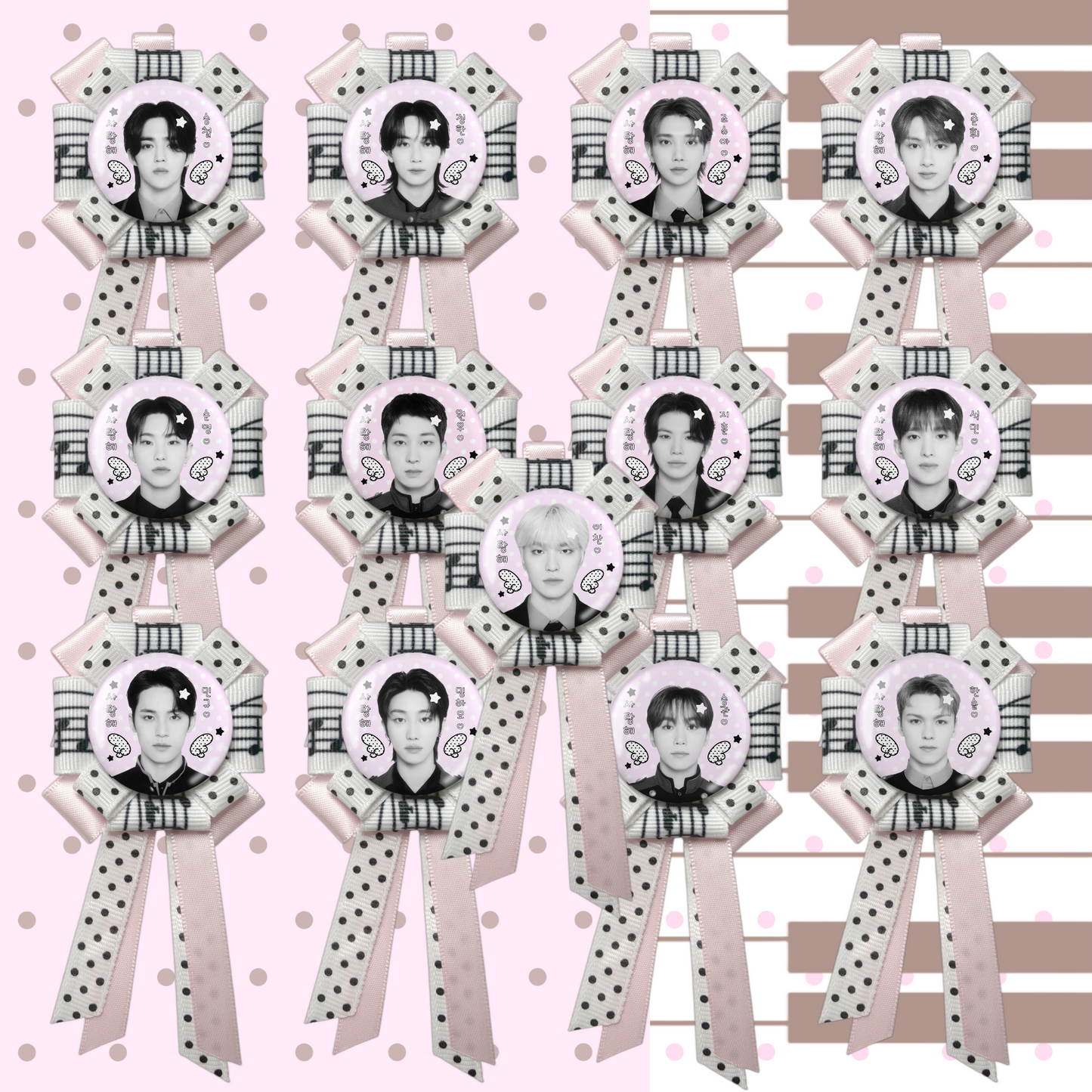 Seventeen Rosette Ribbon Keychain [ BLACK POLKA VER. ]