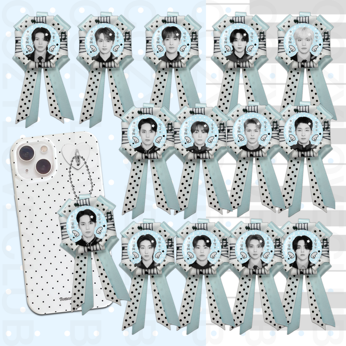 Seventeen Rosette Ribbon Keychain [ BLACK POLKA VER. ]