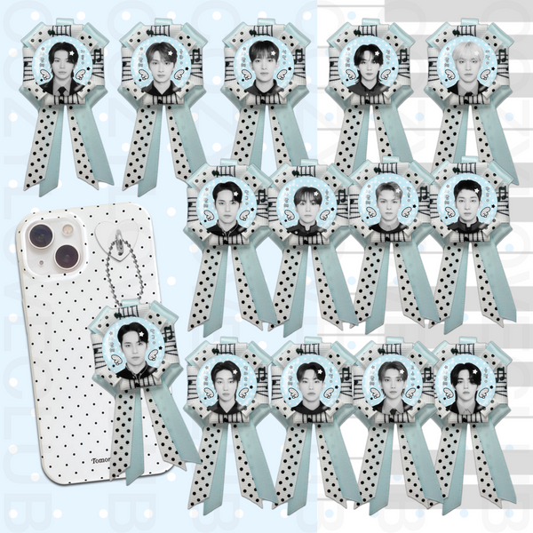 Seventeen Rosette Ribbon Keychain [ BLACK POLKA VER. ]