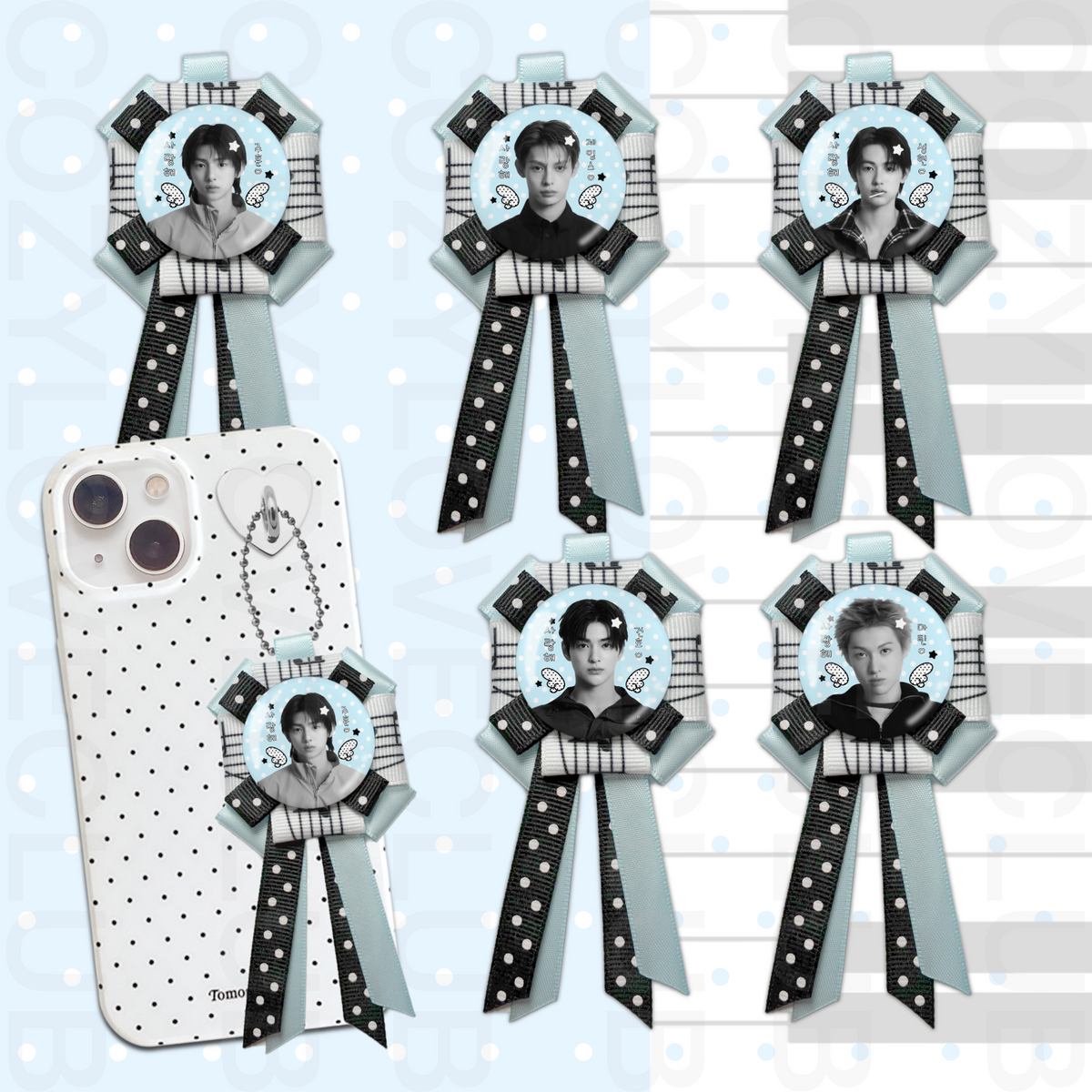 CORTIS Rosette Ribbon Keychain [ WHITE POLKA VER. ]